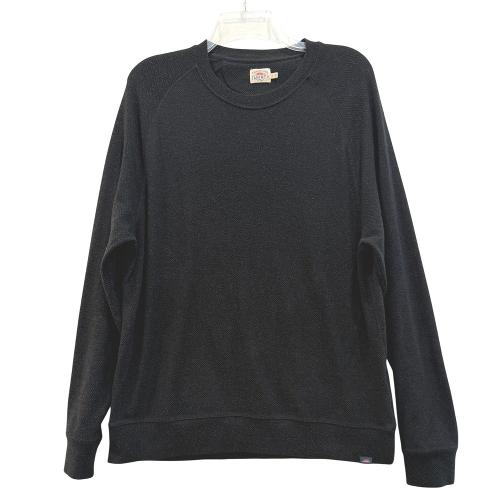 Faherty Brand Mens Raglan Crewneck Sweatshirt Charcoal Black Organic Cotton L